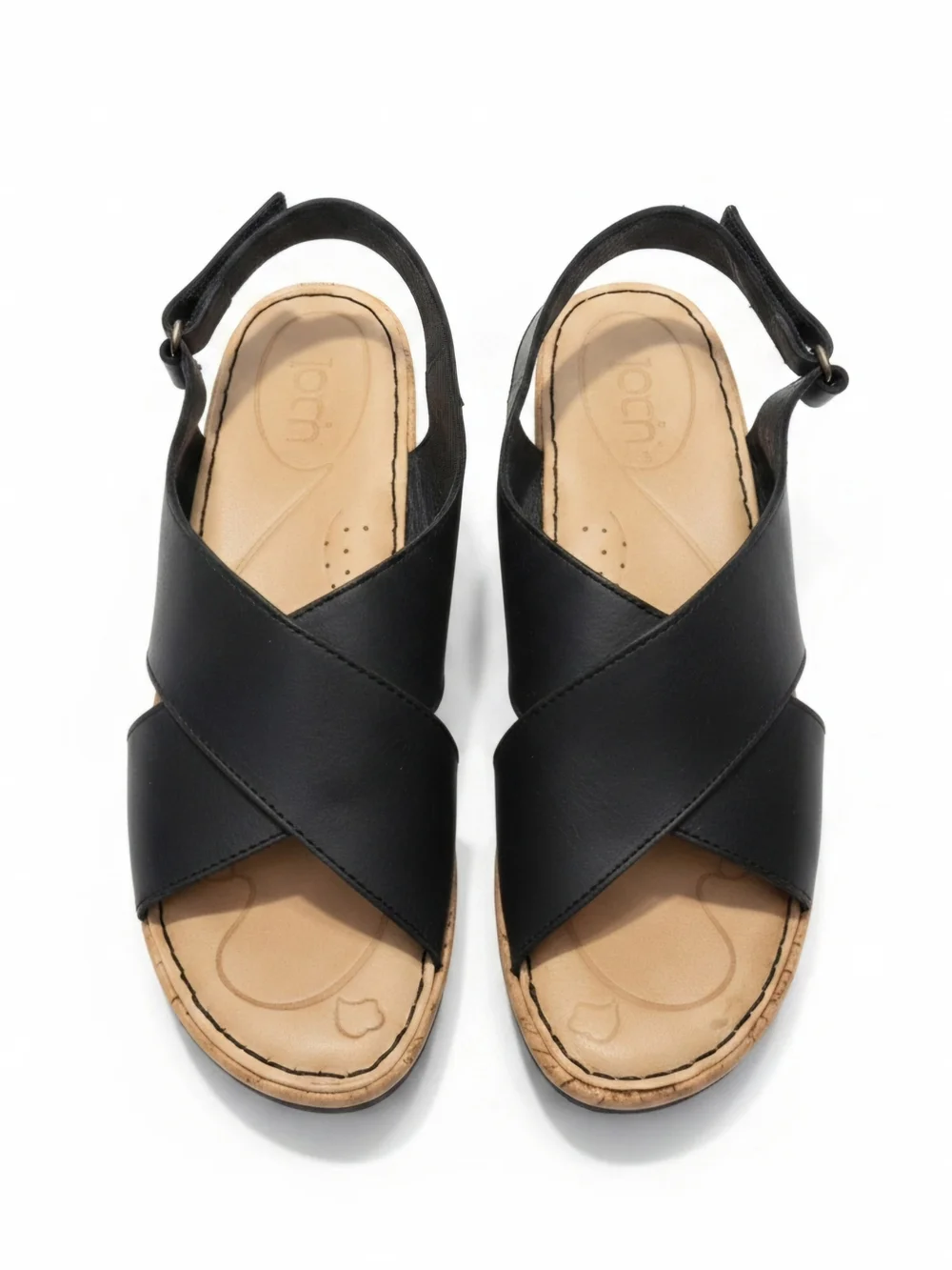 Born Black Leather Crisscross Wedge Sandals